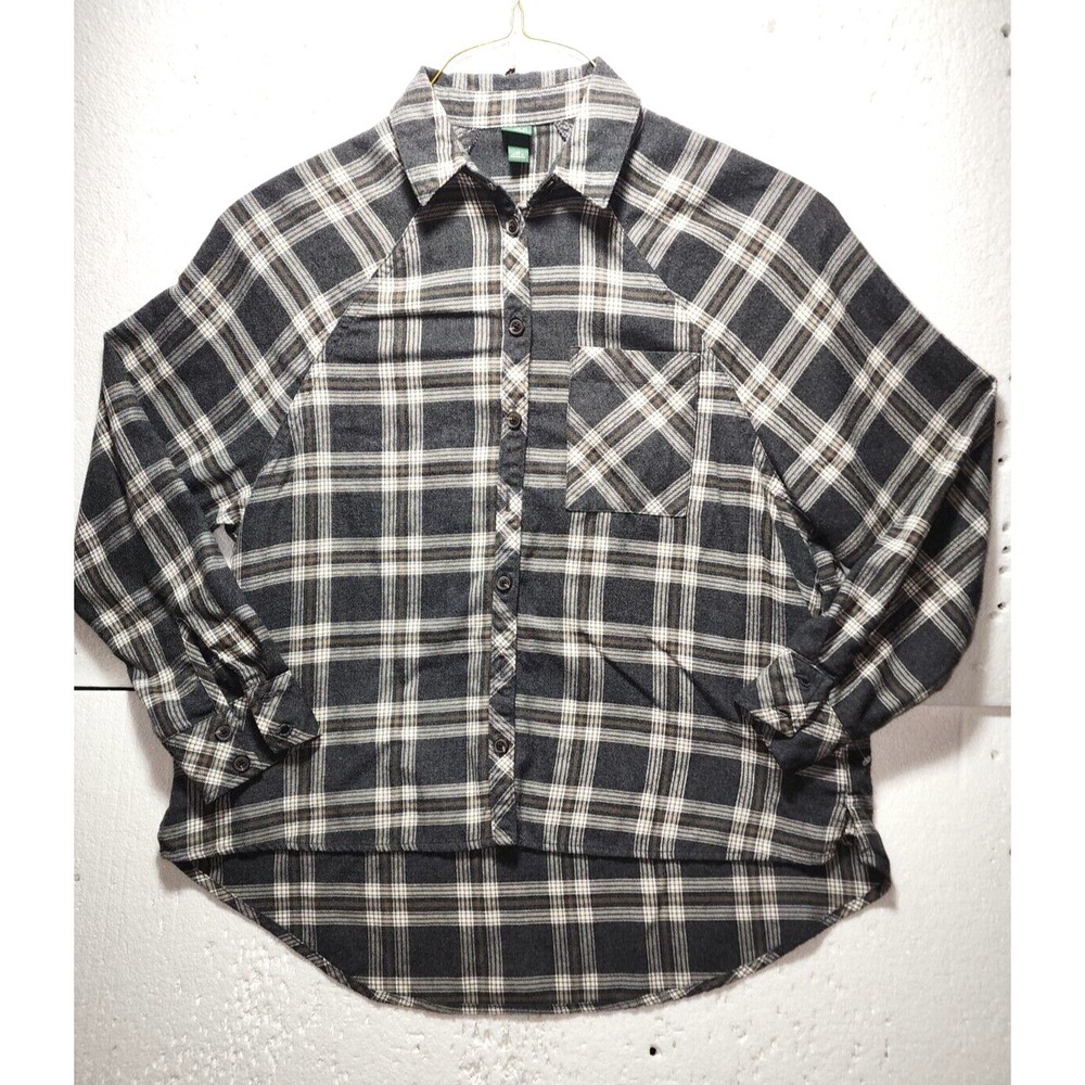Wild Fable Shirt Mens XS Gray White Plaid Collared Casual Long Sleeve Button Up